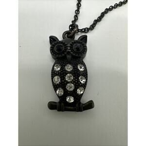 Rhinestone Owl Pendant Necklace Costume Fashion Jewelry Boho Vintage 19" Dainty